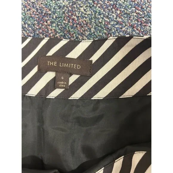 The Limited Black White Striped Pleated Skirt Size Small A-Line Lined - Picture 5 of 7